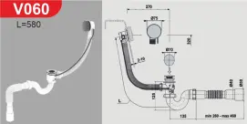 Сифон AVT для ванни та глибоких душових піддонів прямоточний 1 1/2" x 40 мм з переливом напівавтомат