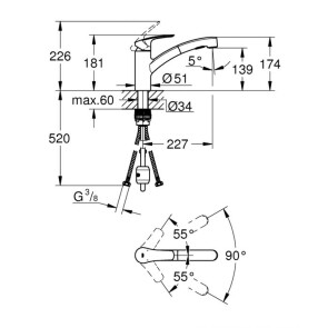 Смеситель для кухни с выдвижным изливом Grohe Eurosmart New 30305001 №4