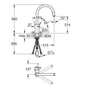 Змішувач для кухні з висувним виливом Grohe Concetto new 32663003 №2