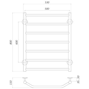 Рушникосушарка UNIO LT W 800-500-7 Драбинка Трапеція вода №4