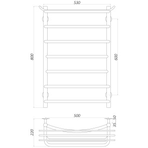 Полотенцесушитель UNIO Zp W 800-500-7 Зета с полкой вода №5