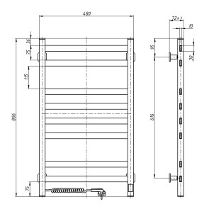 Рушникосушка електрична NAVIN Авангард 480х800 Sensor, біла, ліва, таймер №5