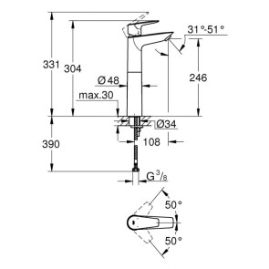 Змішувач на стільницю для раковини XL-розміру Grohe BauEdge New 23761001 №2