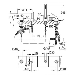 Смеситель на борт ванны на 4 отверстия Grohe Plus 29307003 №2