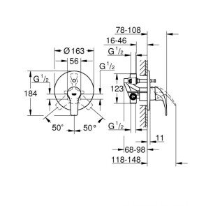 Смеситель скрытого монтажа на 2 потребителя Grohe StartCurve 29115000 №2