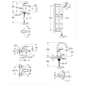 Комплект змішувачів для ванної кімнати і кухні Grohe Eurosmart New UA123248MK №8