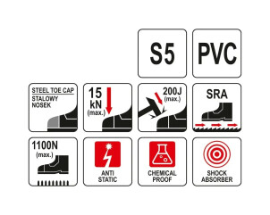 Чоботи ПВХ водонепроникні, хімічно стійкі, антистатичні з металевим носком yato, 38 см, розмір 44 №4