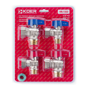 Комплект кранів для підключення газового котла Koer KR.1322 кутовий (1/2"x2шт, 3/4x2шт) (KR3126) №1