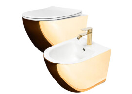 Комплект Унитаз WC CARLO Flat + Биде CARLO MINI Золото/Белый KPL-C63802