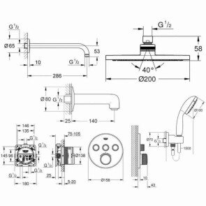 Душова система прихованого монтажу з термостатом Grohe Grohtherm SmartControl UA3461402L №2