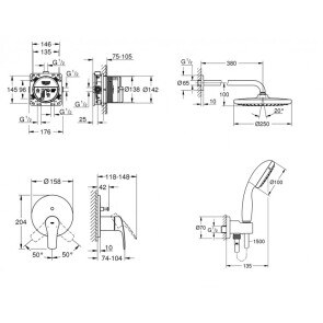 Душова система прихованого монтажу зі змішувачем Grohe Eurosmart New Tempesta 250 UA26416SC3 №9