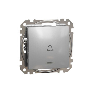 Выключатель кнопочный с символом "Колокольчик" с синей подсветкой алюминий Sedna Design, SDD113131L №1