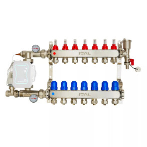 Комплект колектора з витратомірами ITAL UHW-B07, нержавіюча сталь, підкл. кутове №1
