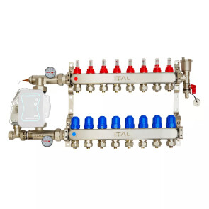 Комплект колектора з витратомірами ITAL UHW-A08, нержавіюча сталь, підкл. пряме №1