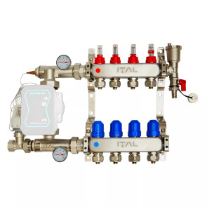 Комплект колектора з витратомірами ITAL UHW-A04, нержавіюча сталь, підкл. пряме №1