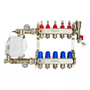 Комплект колектора з витратомірами ITAL UHW-A05, нержавіюча сталь, підкл. Пряме №1