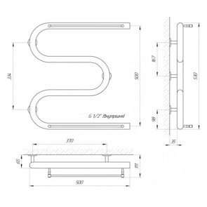 Полотенцесушитель Laris Змеевик 30 PC3 500 x 500 с 2-мя полками 1/2" №3