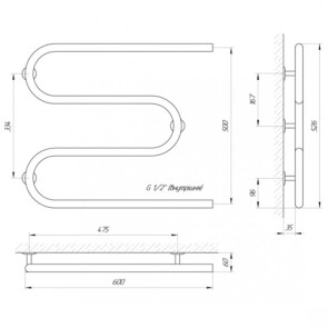 Рушникосушарка Laris Змійовик 25 PC3 600 x 500 1/2" №4