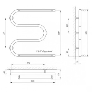 Рушникосушарка Laris Змійовик 25 PC3 500 х 500 з 2-ма полицями 1/2" №2