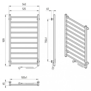 Электрический полотенцесушитель Laris Зебра Альфа ЧКЧ10 500 х 900 Е (подкл. справа) R3 №2