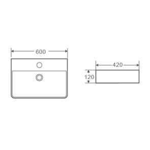 Умывальник накладной керамический Mixxus Premium Quadro-0202 с переливом 600x420x120mm (MP6479) №2