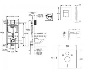 Комплект 5в1: Инсталляция Grohe Rapid + Безобедочный подвесной унитаз Solo Black + клавиша хром №4