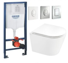 Комплект 5в1: Инсталляция Grohe Rapid + Безободковый подвесной унитаз Scorpion + клавиша на выбор