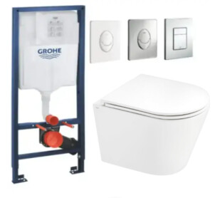 Комплект 5в1: Инсталляция Grohe Rapid + Безободковый подвесной унитаз Scorpion + клавиша на выбор №1