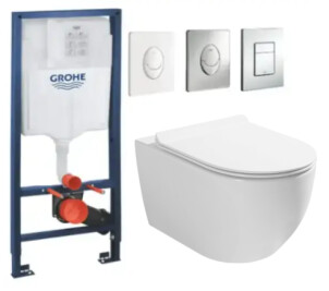 Комплект 5в1: Інсталяція Grohe Rapid + Безобідковий підвісний унітаз Whirpool + клавіша на вибір №1