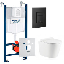 Комплект 5в1: Инсталляция Grohe Rapid + Безободковый подвесной унитаз Orion + клавиша черная матовая