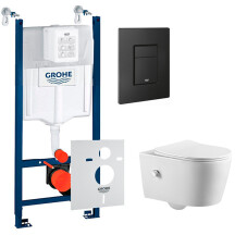 Комплект 5в1: Инсталляция Grohe Rapid + Безободковый подвесной унитаз с функцией биде Simpl + клавиша черная