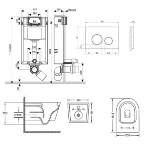 Набор Qtap инсталляция 3 в 1 Nest QT0133M425 с панелью смыва круглой QT0111M11V1146MB + унитаз с сиденьем Swan №2