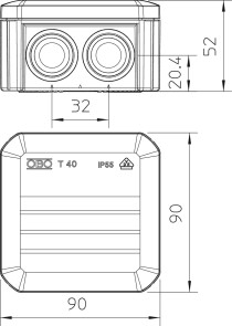 Коробка розподільча Т 40 з кабельними вводами, 90х90х52, ІР55, IK07, УФ-стійкий / ПП №2