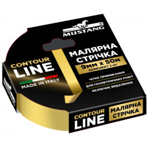 Малярна стрічка рисова MUSTANG CONTOUR LINE жовта 9мм*50м №1