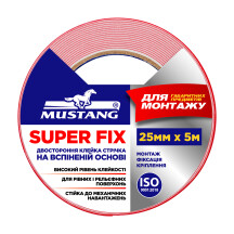 Двухсторонняя клейкая лента на вспененной основе SUPER FIX MUSTANG 25мм*5м