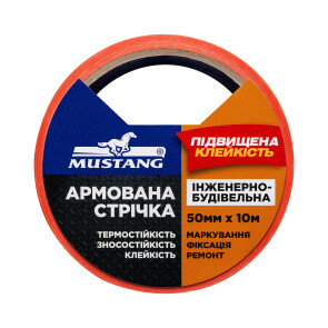 Армована стрічка ІНЖЕНЕРНО-БУДІВЕЛЬНА MUSTANG Помаранчева 50мм*10м №1