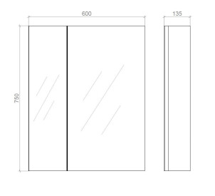 Зеркальный шкаф "Панорама" 60см эконом Права 750х600х135 №5
