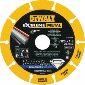 Диск алмазний DeWALT, сталь/алюміній/кольорові метали/арматура/нержавіюча сталь, 125х1.3х22.23 мм №1