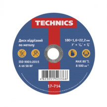 Диск відрізний по металу, 180х1,6х22 Technics | 17-714
