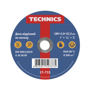 Диск отрезной по металлу, 180х2х22 Technics | 17-715 №1