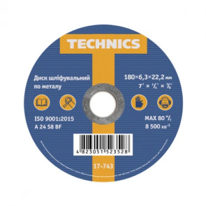 Диск шлифовальный по металлу, 180х6,3х22 Technics | 17-743 №1