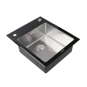 Кухонна мийка Platinum Handmade BLACK GLASS 600x510x200 №1