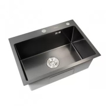 Кухонна мийка Platinum Handmade PVD 580х430х220 чорна (товщина 3,0/1,5 мм корзина та дозатор в комплекті)