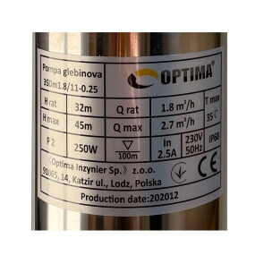Насос свердловинний з підв, стійк, до піску 3" OPTIMA 3SDm1,8/11 0,25 кВт 45м + пульт+кабель1,5мNEW №2