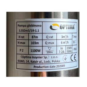 Насос свердловинний з підв, стійк, до піску OPTIMA 3,5SDm3/19 1,1 кВт 103м кабель 1,5м NEW №6