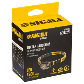 LED фонарь налобный аккумуляторный 300Лм 1200мАч с сенсором и фокусировкой SIGMA (5390251) №13