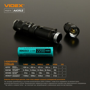 Портативний світлодіодний ліхтарик VIDEX VLF-A105Z 1200Lm 5000K №15