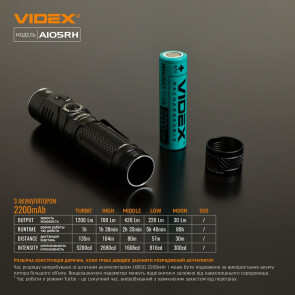 Портативный светодиодный фонарик VIDEX VLF-A105RH 1200Lm 5000K №16