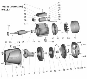 Насос центробежный самовсасывающий 1.1кВт Hmax 55м Qmax 90л/мин LEO XJWM/15M (775325) №3