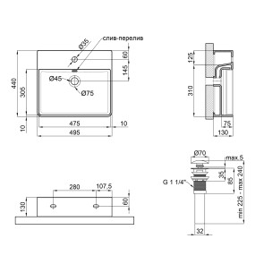 Раковина Qtap Nando LT 500х420х120 White з донним клапаном QT12112173SW №2